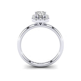 Gabriano Rosie 8 tırnaklı tektaş yüzük; GIA-HRD sertifikalı radiant pırlanta ve beyaz altın montürün yandan görünüşü